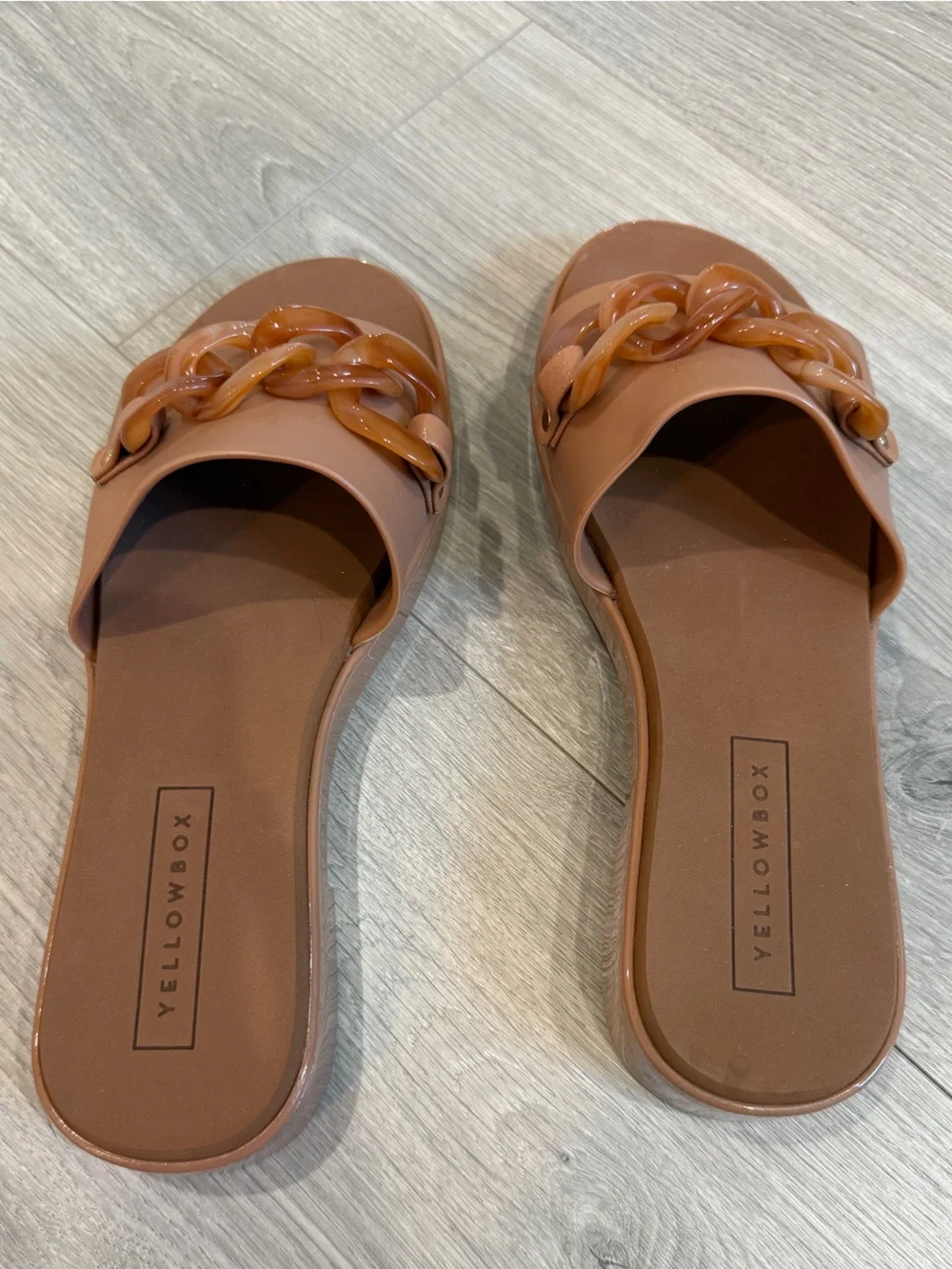 Yellow Box Tan Chain-Link Slide Sandals- 7 - Picture 6 of 9